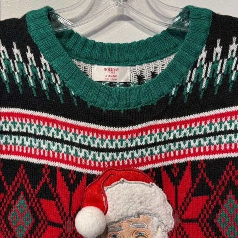 Holiday Time Ugly Christmas Sweater Santa Claus Gift‎ Chimney Fair Isle Size S